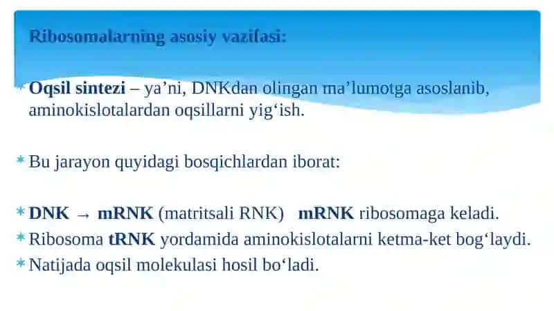 RIBOSOMALAR. OQSIL BIOSINTEZI 4