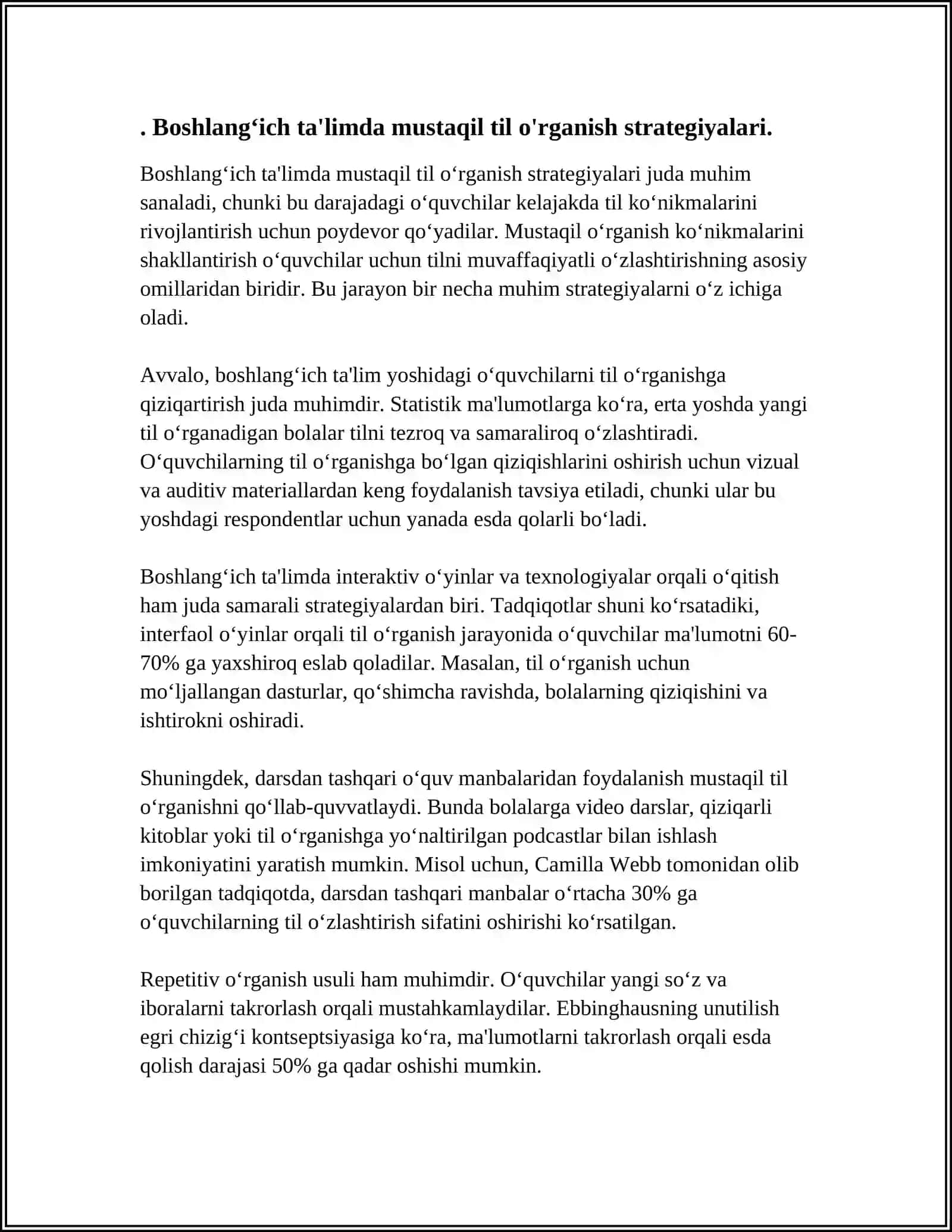 INDEPENDENT WORK OUTSIDE THE CLASSROOM ON A FOREIGN LANGUAGE AT DIFFERENT STAGES OF EDUCATION. (APPROACH, METHOD AND METHODS) 4