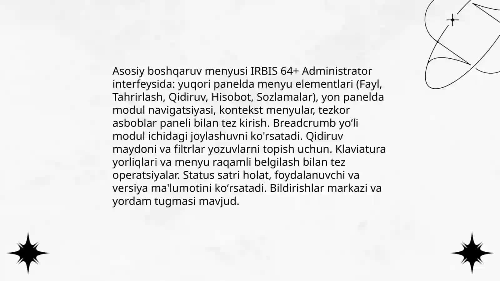 IRBIS 64 + tizimi "Adminstrator" interfeysi 4