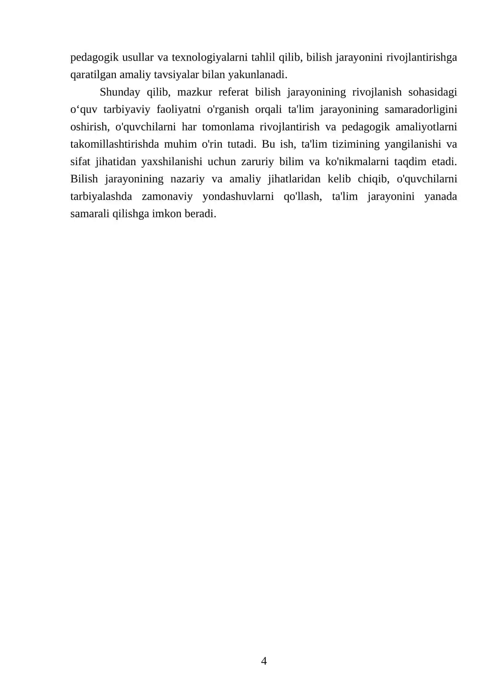 Bilish jarayonining rivojlanish sohasidagi oʻquv tarbiyaviy faoliyat 4