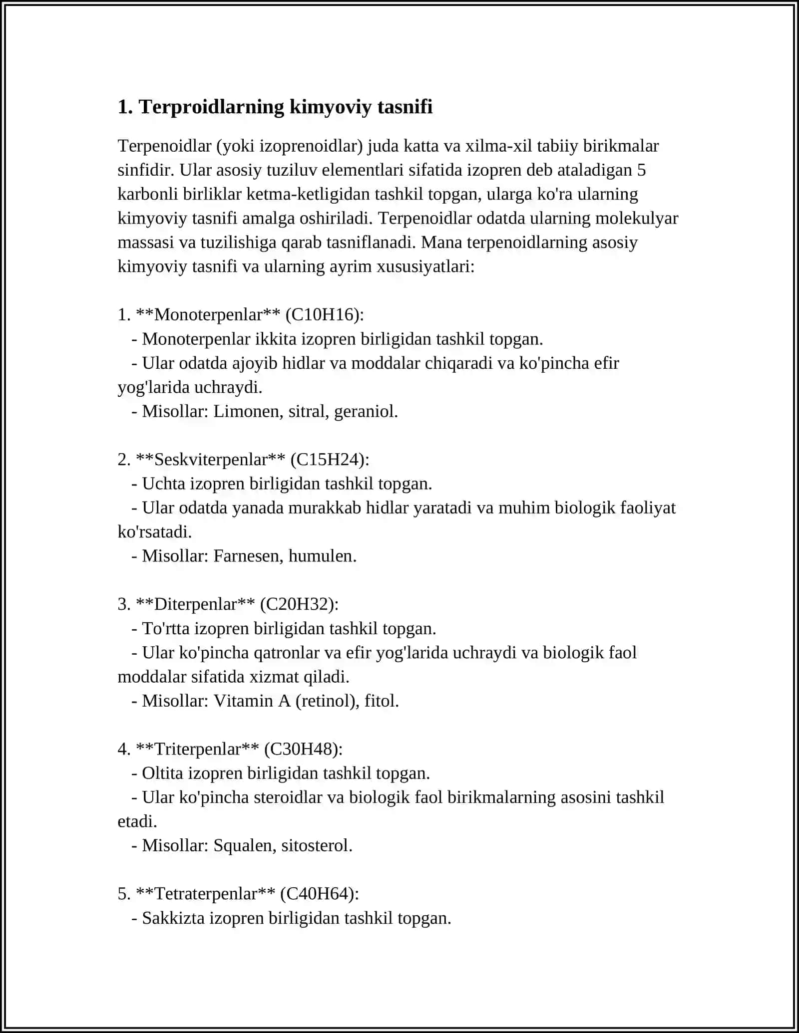 TERPROIDLARNING KIMYOVIY TASNIFI 4