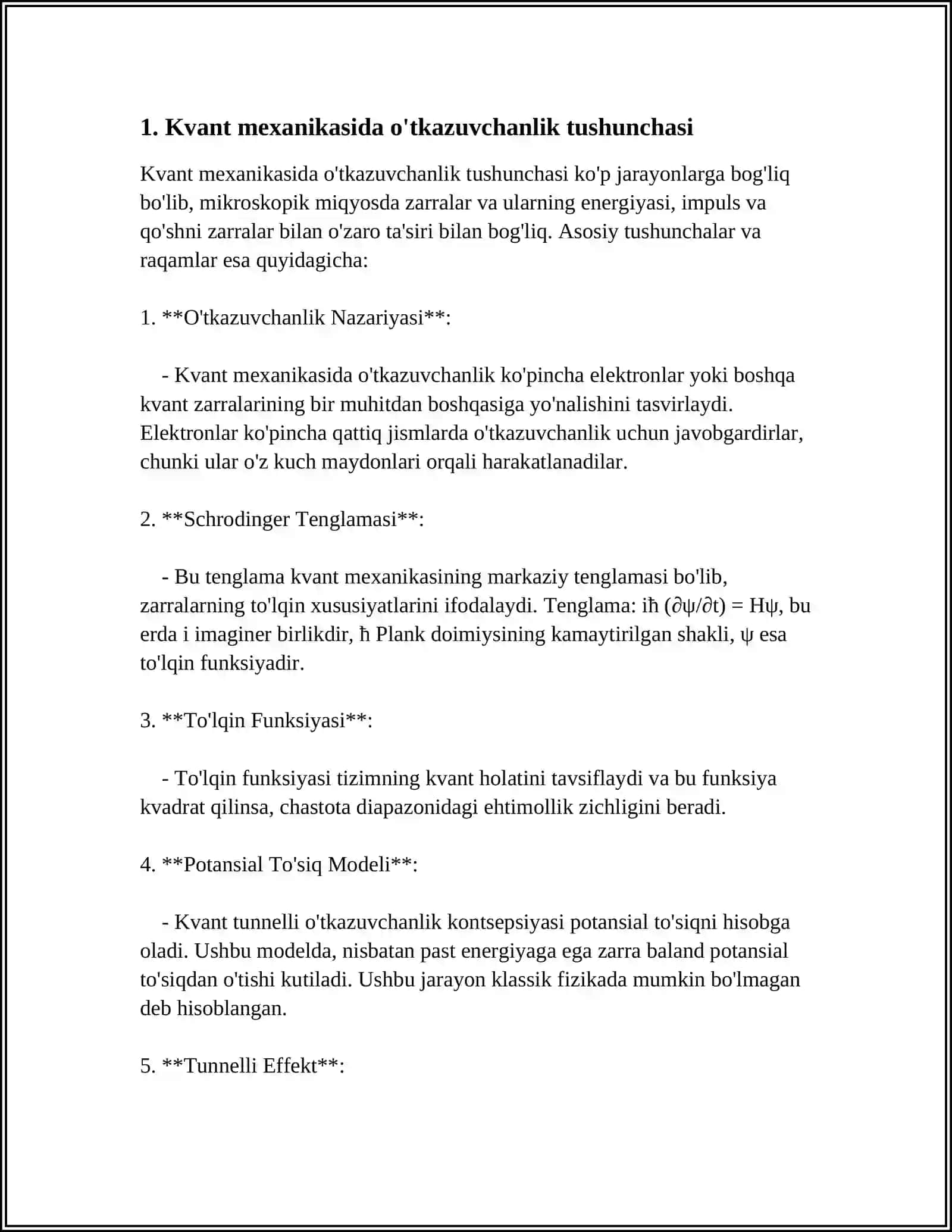 O‘TA O‘TKAZUVCHANLIK VA UNING KVANTOMEXANIK TALQINI 4