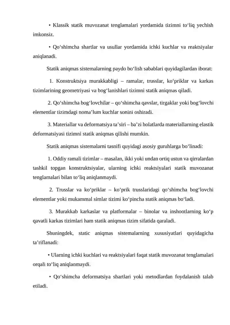 Statik aniqmas sistemalarni kuchlar metodi biian hisoblash 4