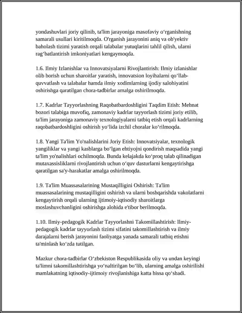 Oliy va undan keyingi ta'limning takomillashtirilishi 4