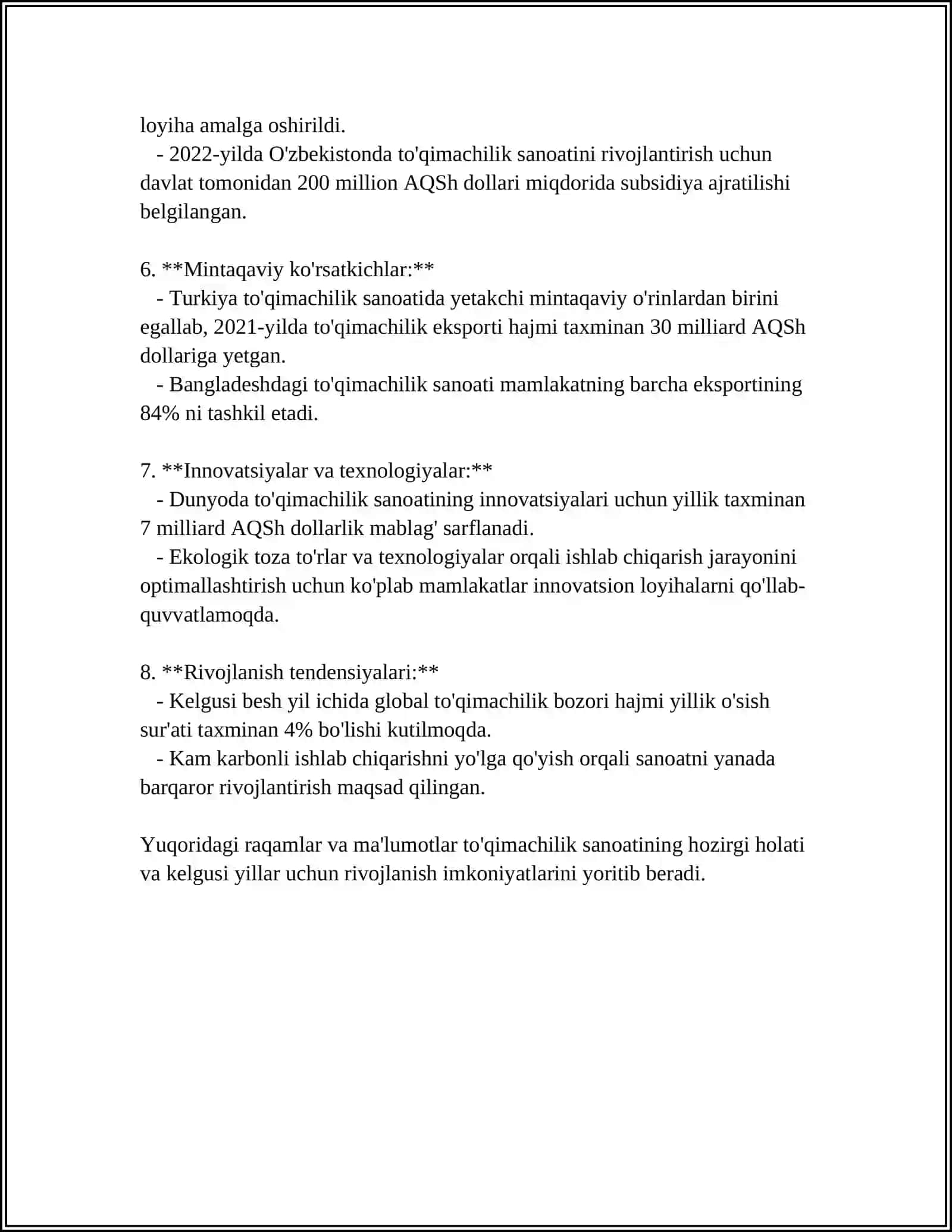 TO'QIMACHILIK SANOATI KORXONALARINI MOLIYA KO'RSATKICHLARI 2024-2025-o'quv yili 4