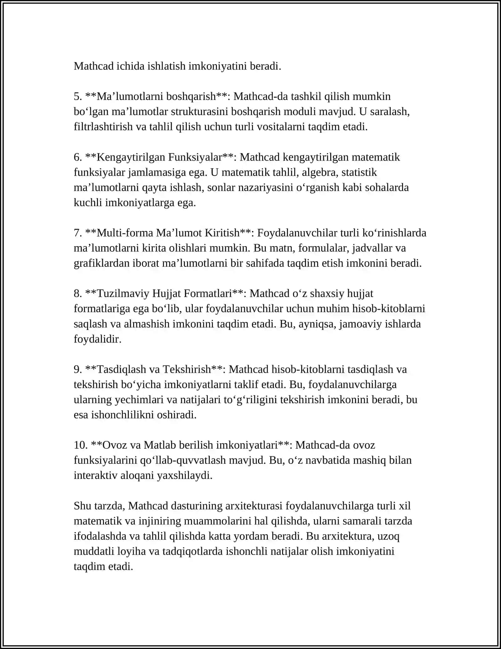MATHCAD SIMULATSIYA MUHITI HAQIDA TUSHUNCHA BERING 4