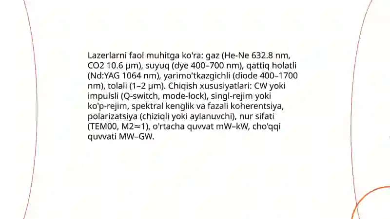 Lazerlar va ularning turlari 4