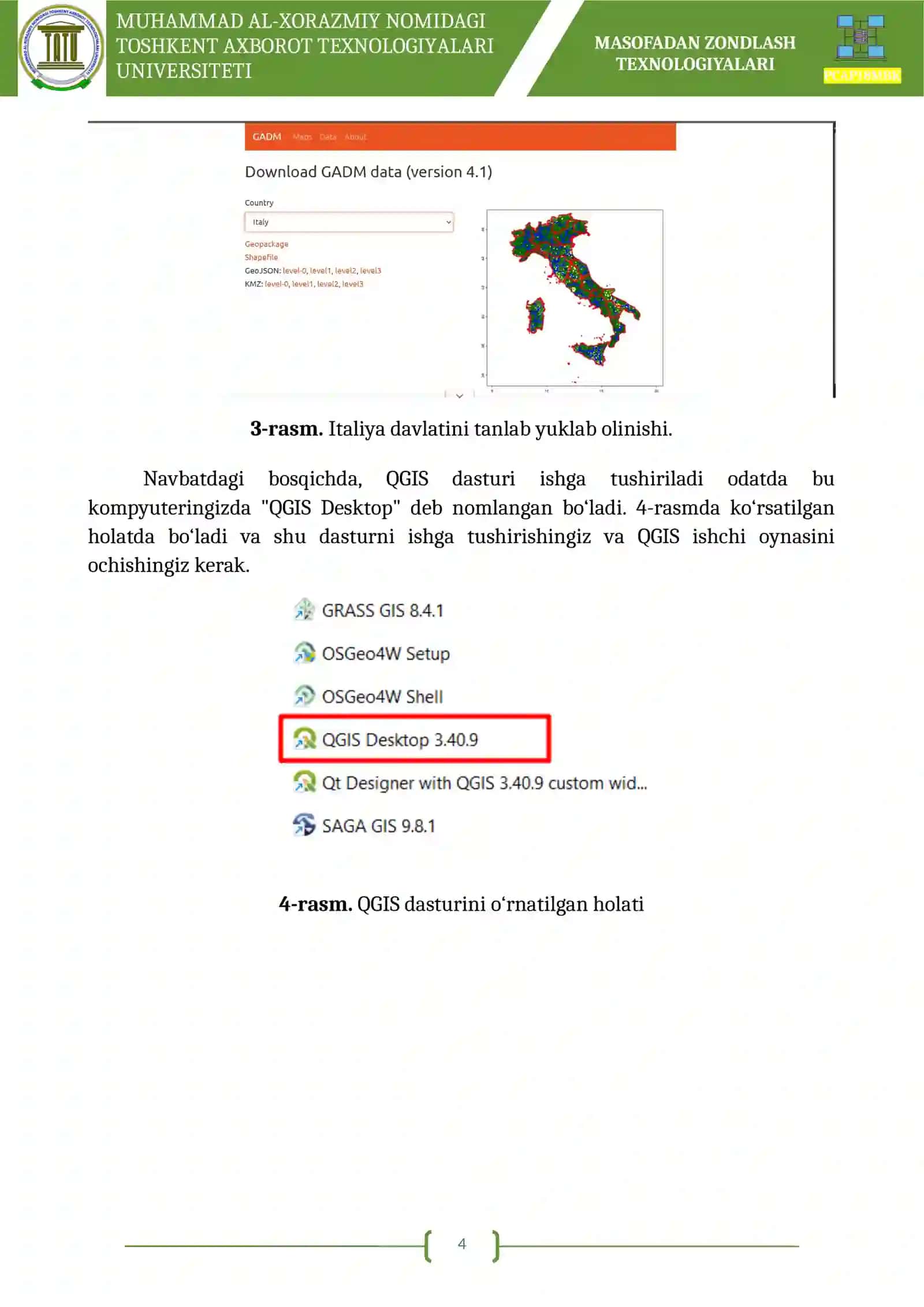 GEOAXBOROT TEXNOLOGIYALARI FANIDAN 4