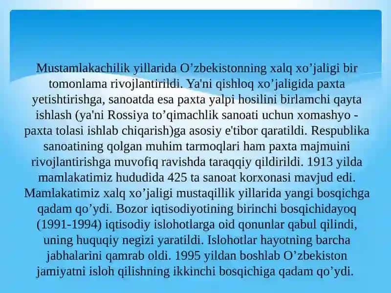 O’zbekistonning xo’jaligiga umumiy ta'rif 4