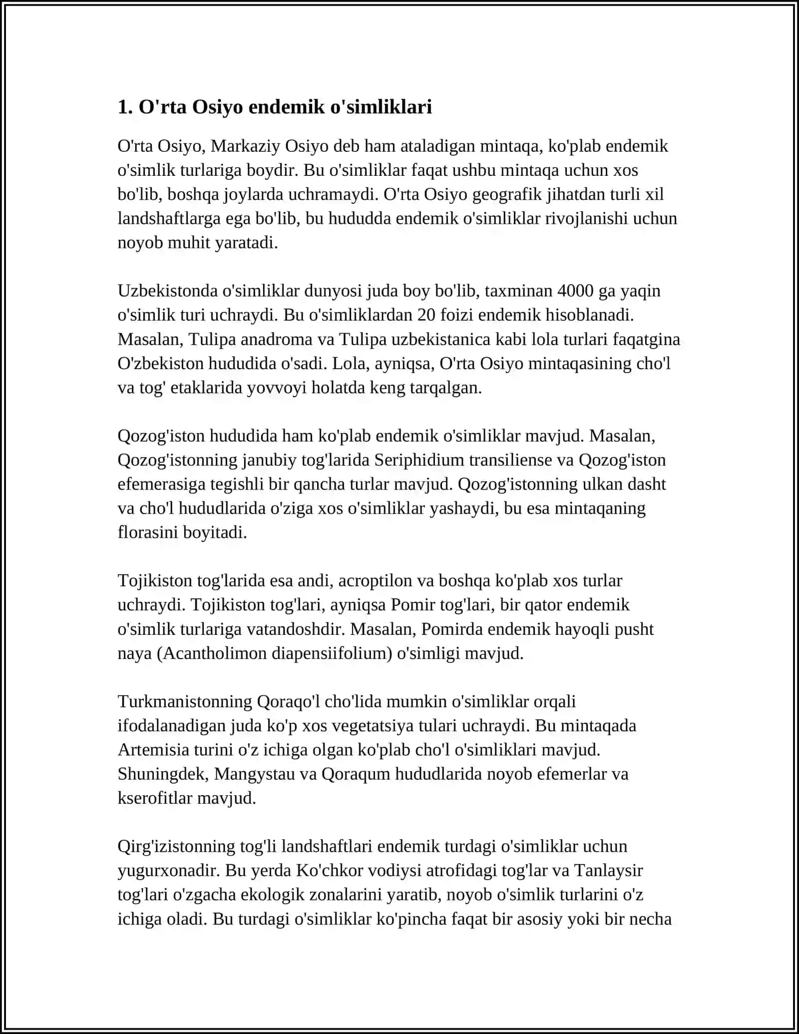 OʻRTA OSIYO ENDEMIK ORGANIZMLARI 4