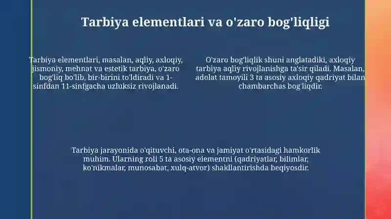 Tarbiya fanini oʻqitish jarayonida yaxlit tizimi sifatida 4