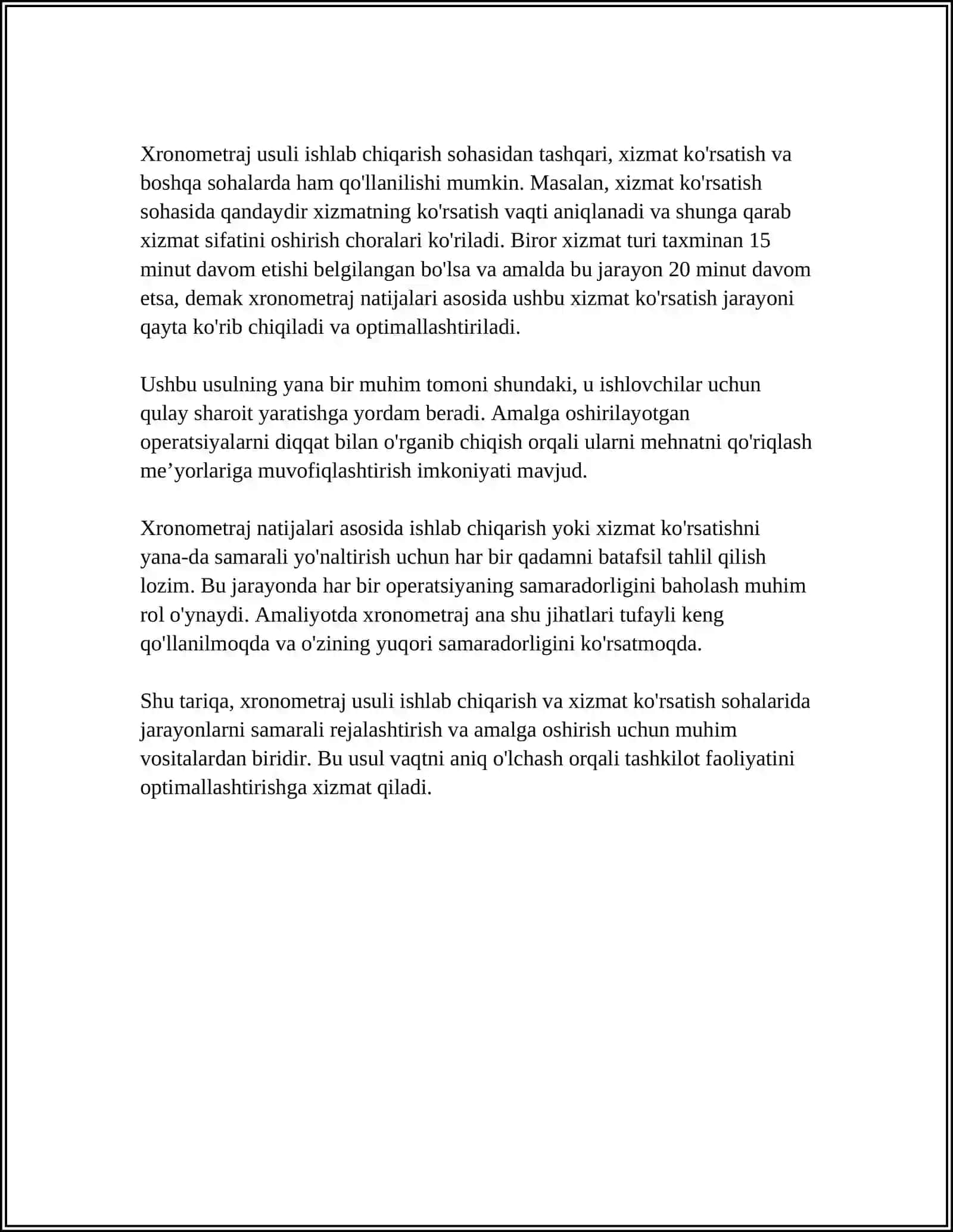 MUSTAQIL ISH Mavzu: XRONOMETRAJ USULI 4