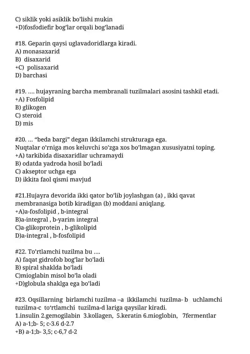 Biologiyadan test savollari 4