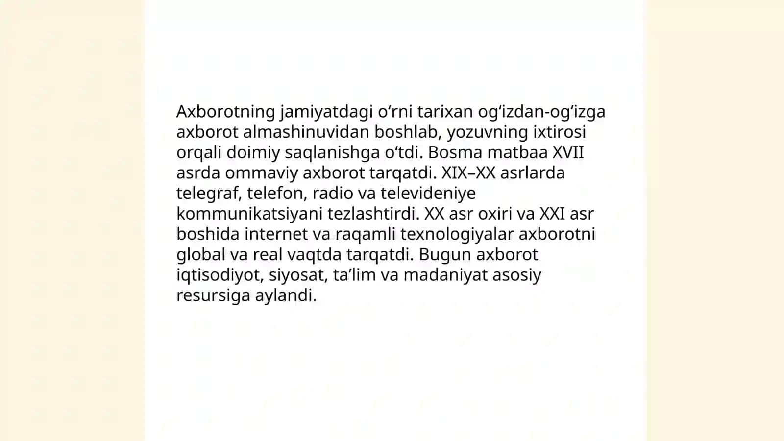 Axborotni jamiyatda tutgan oʻrni va ahamiyati 4