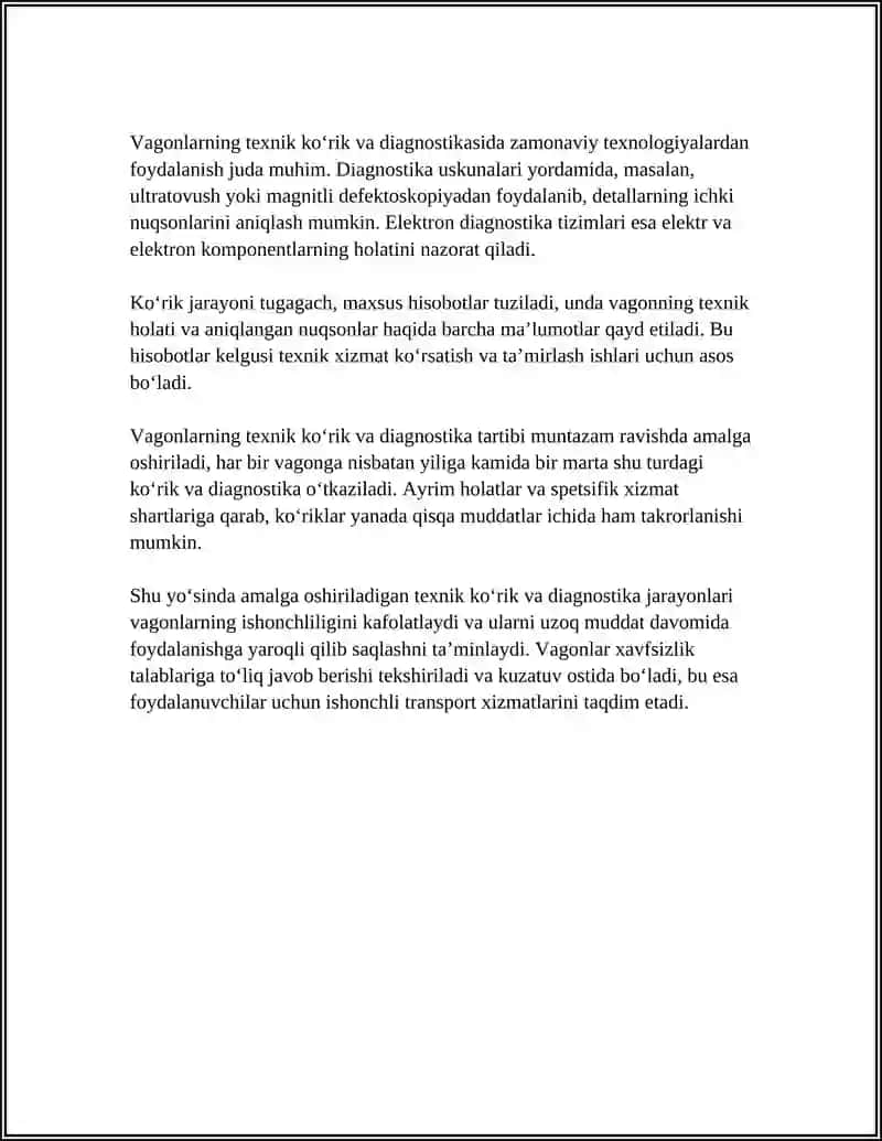 VAGONLARGA QO‘YILGAN EKSPLUATATSION TALABLAR 4