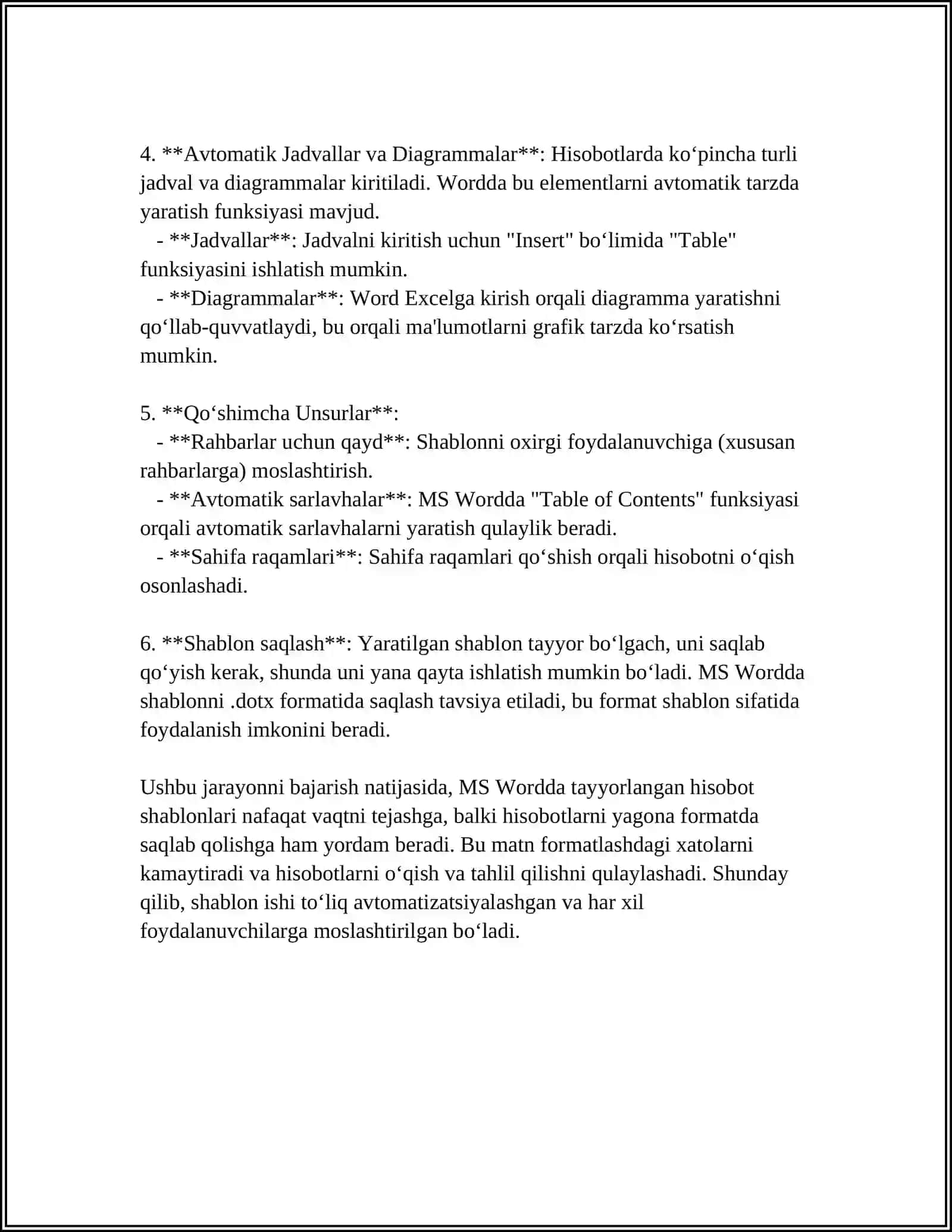 MS WORD, MS EXCEL VA MS POWER POINT DASTURLARIDAN FOYDALANIB, GEOGRAFIK HISOBOTLAR, JADVAL, DIAGRAMMAVA TAQDIMOTLAR YARATISH 4