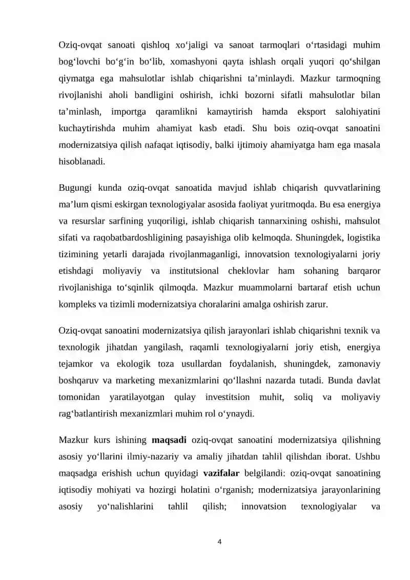 OZIQ-OVQAT SANOATINI MODERNIZATSIYA QILISH YO‘LLARI 4