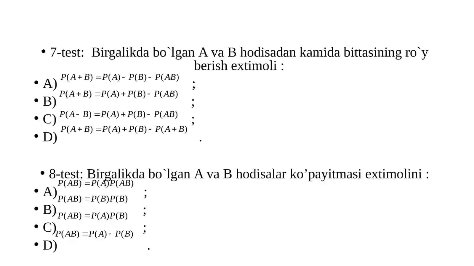 Testlar 4