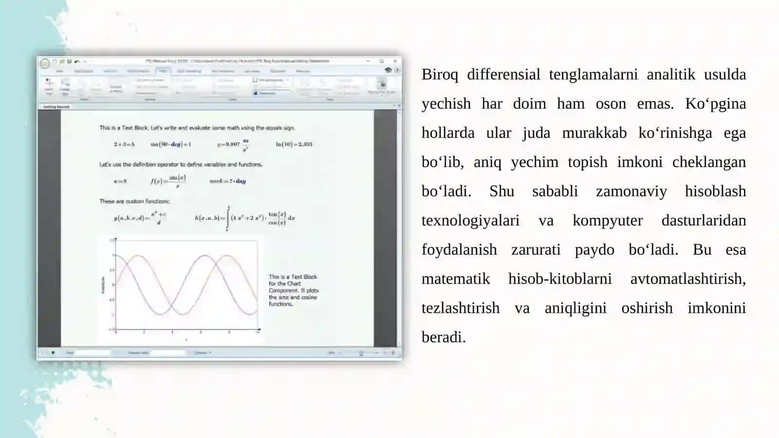 Mathcadda differensial tenglamalarga qo‘yilgan masalalarni yechish 4