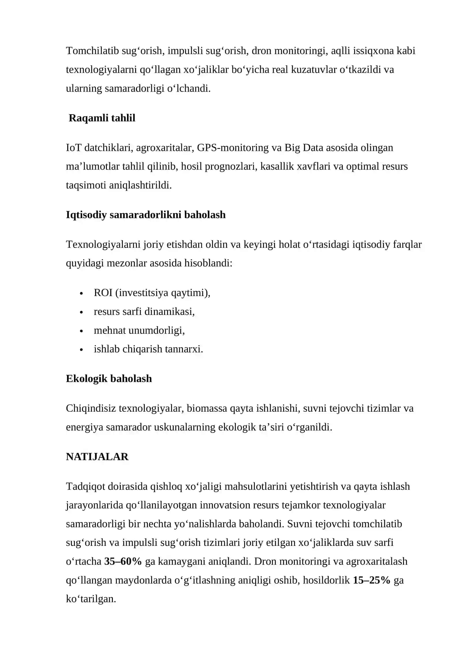 Qishloq xoʻjaligi mahsulotlarini yetishtirish va qayta ishlash innovatsion resurtejamkor texnologiyalarni joriy etish 4