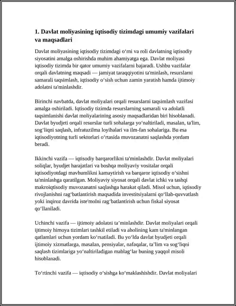 DAVLAT MOLIYASINING IQTISODIY TIZIMDAGI O‘RNI VA ROLI 4