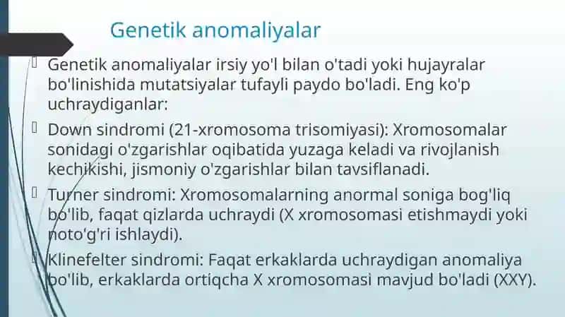 Tugʻma anomaliyalar. Chala tugʻilishdagi uzilishlar 4