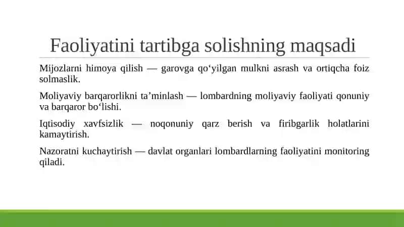 LOMBARDLAR FAOLIYATINI TARTIBGA SOLISH. 4