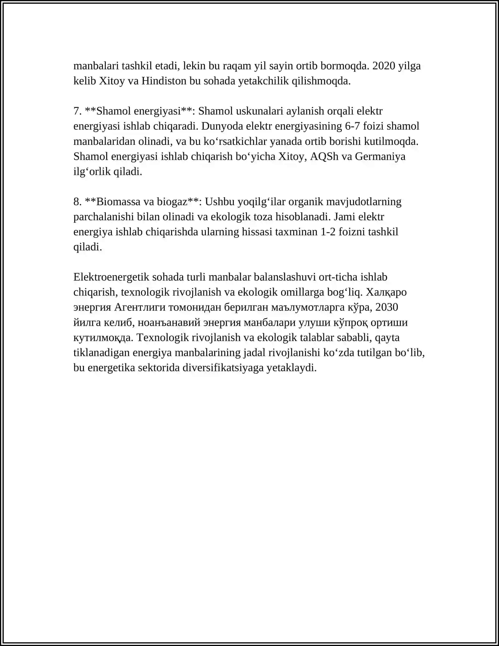 ELEKTR ENERGIYA ISHLAB CHIQARISH 4