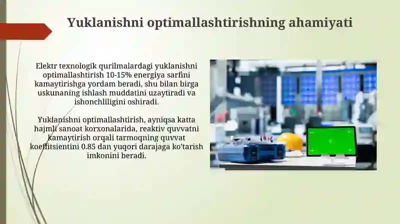 Elektr texnologik uskunalarda yuklamani optimallashtirish 4