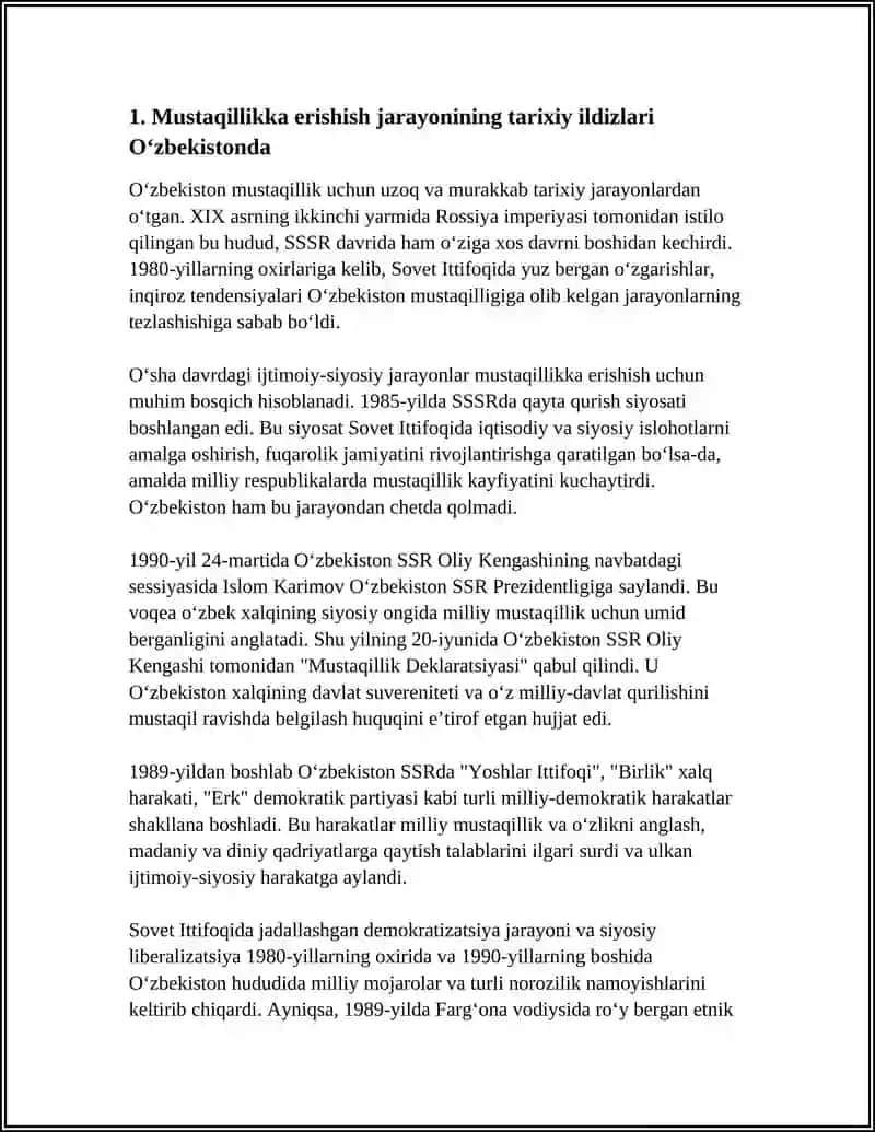 MUSTAQILLIKKA ERISHISH ARAFASIDA O'ZBEKISTONDAGI IJTIMOIY-SIYOSIY JARAYONLAR 4