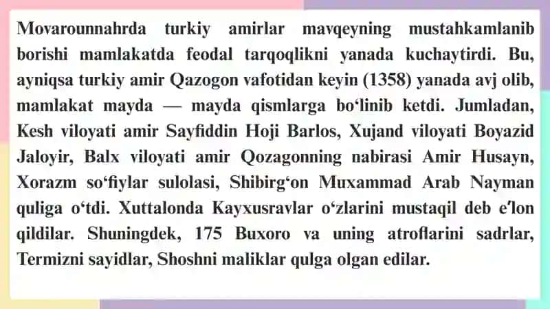 Amir Temur va Temuriylar davrida yer-suv munosabatlari 4