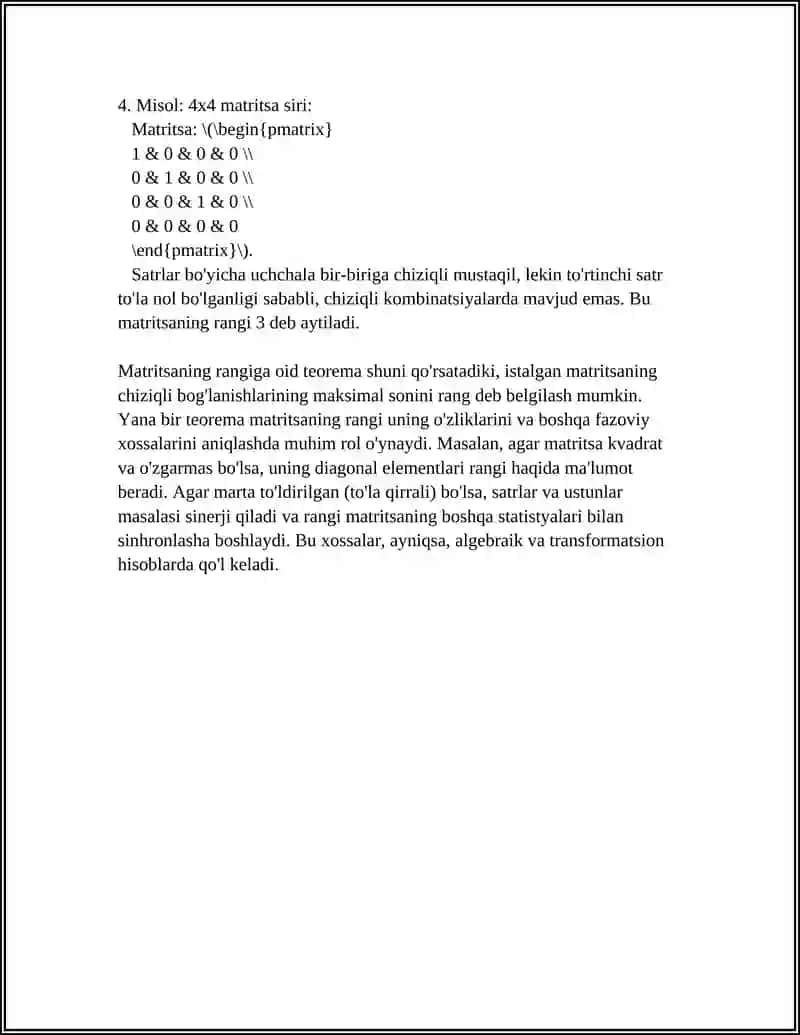 MATRITSANING RANGI HAQIDAGI TEOREMA 4