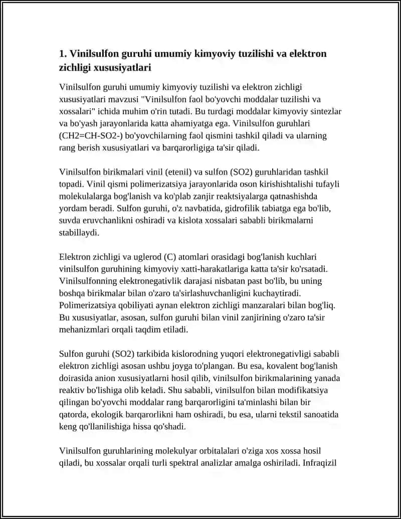 VINILSULFON FAOL BO'YOVCHI MODDALAR TUZILISHI VA XOSSALARI 4