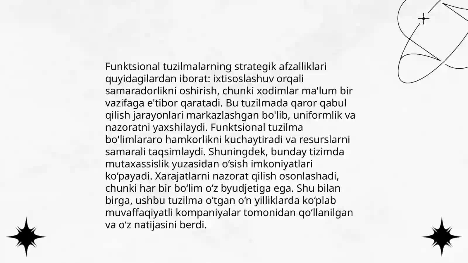 Korxona boshqaruvi funksional tuzilmalarining strategik afzalliklari va kamchiliklari 4