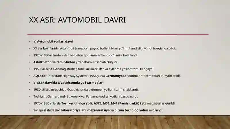 YO‘L MUHANDISLIGI TARIXI VA RIVOJLANISH BOSQICHLARI 4