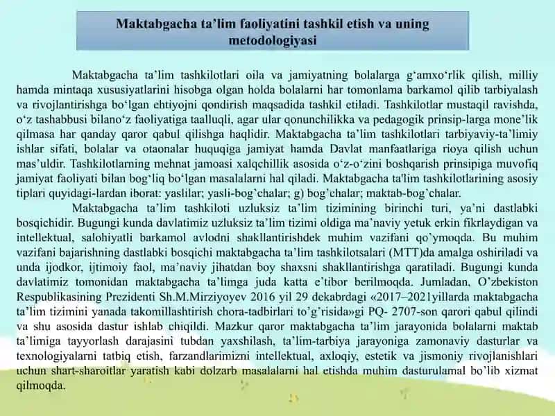 "MAKTABGACHA TA`LIM TASHKILOTLARIDA METODIK ISHLARNI TASHKIL ETISH" 4