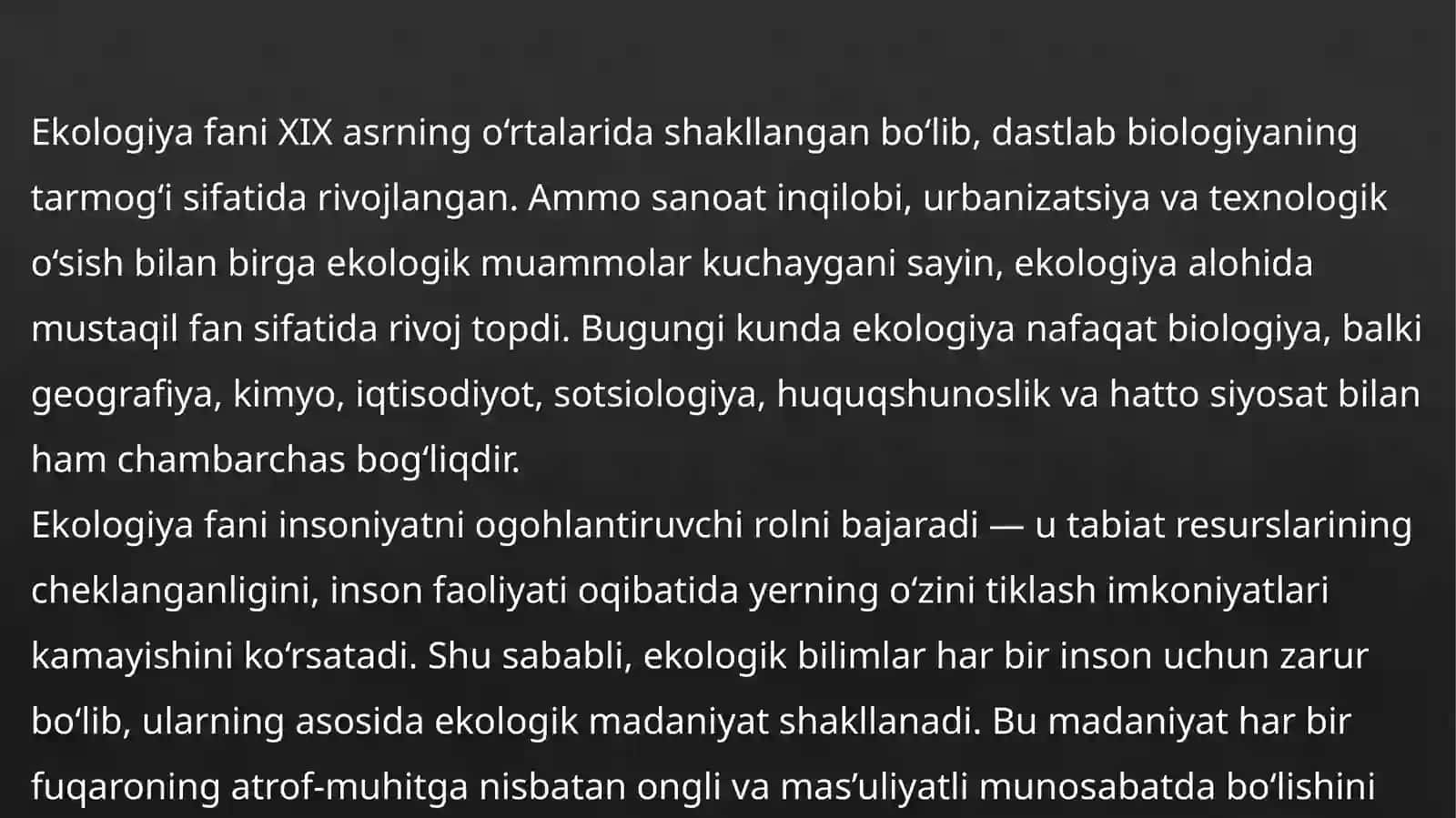 Ekologiya va ekologik muammolar 4