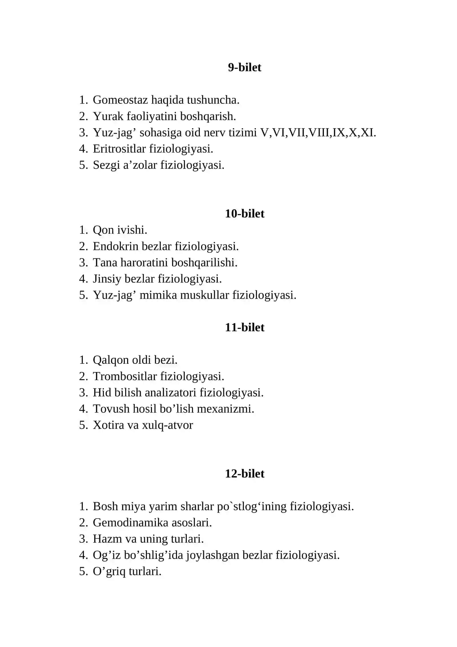 FIZIOLOGIYA-YUZ-JAG’ SOHASI FIZIOLOGIYASI FANIDAN YAKUNIY NAZORAT BILETLARI 4