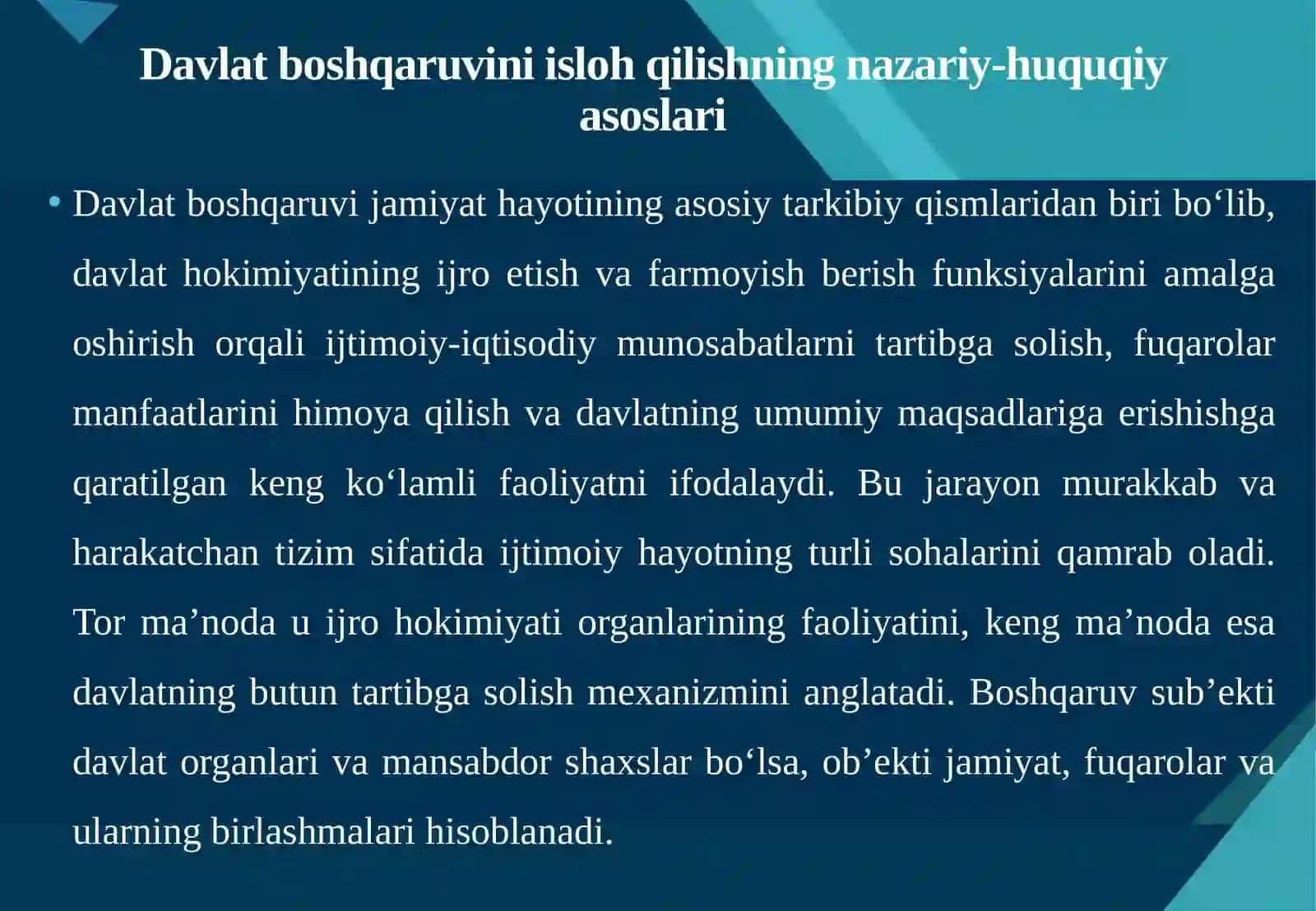 Davlat boshqaruvini isloh qilish yo’nalishlari 4