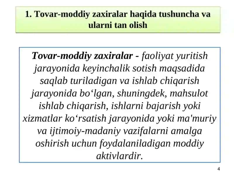 Tovar-moddiy zaxiralar hisobi 4
