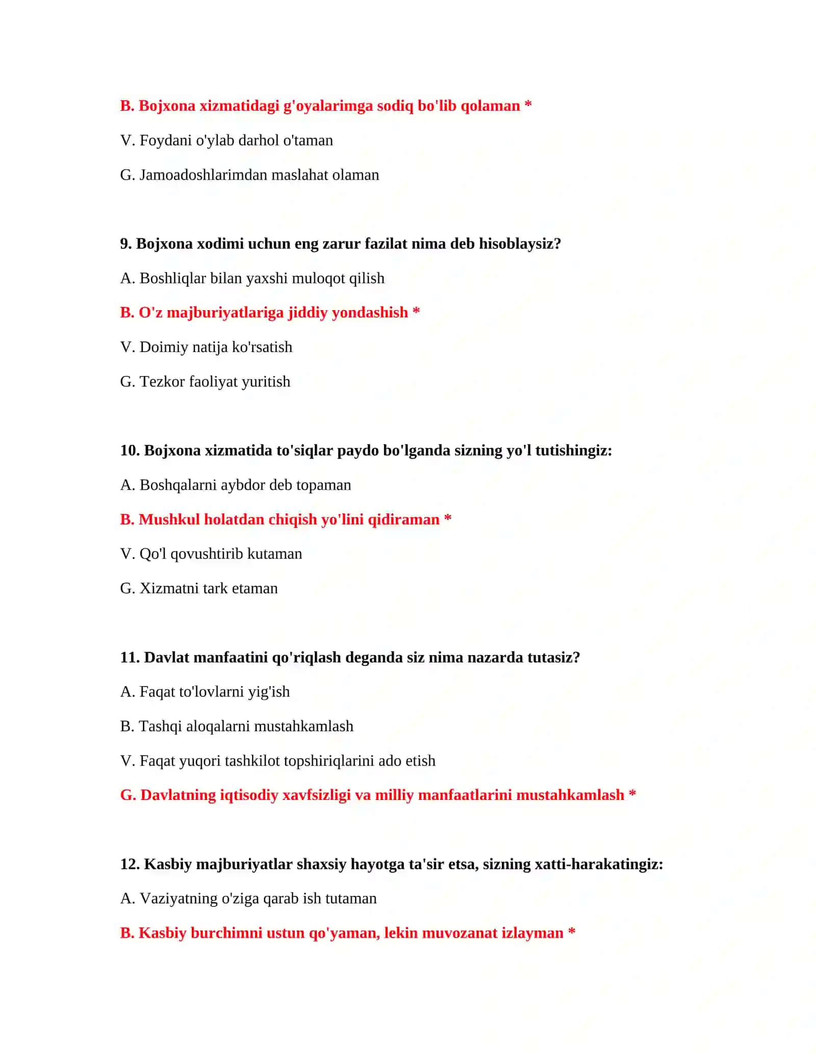 Bojxona IQ test online 4
