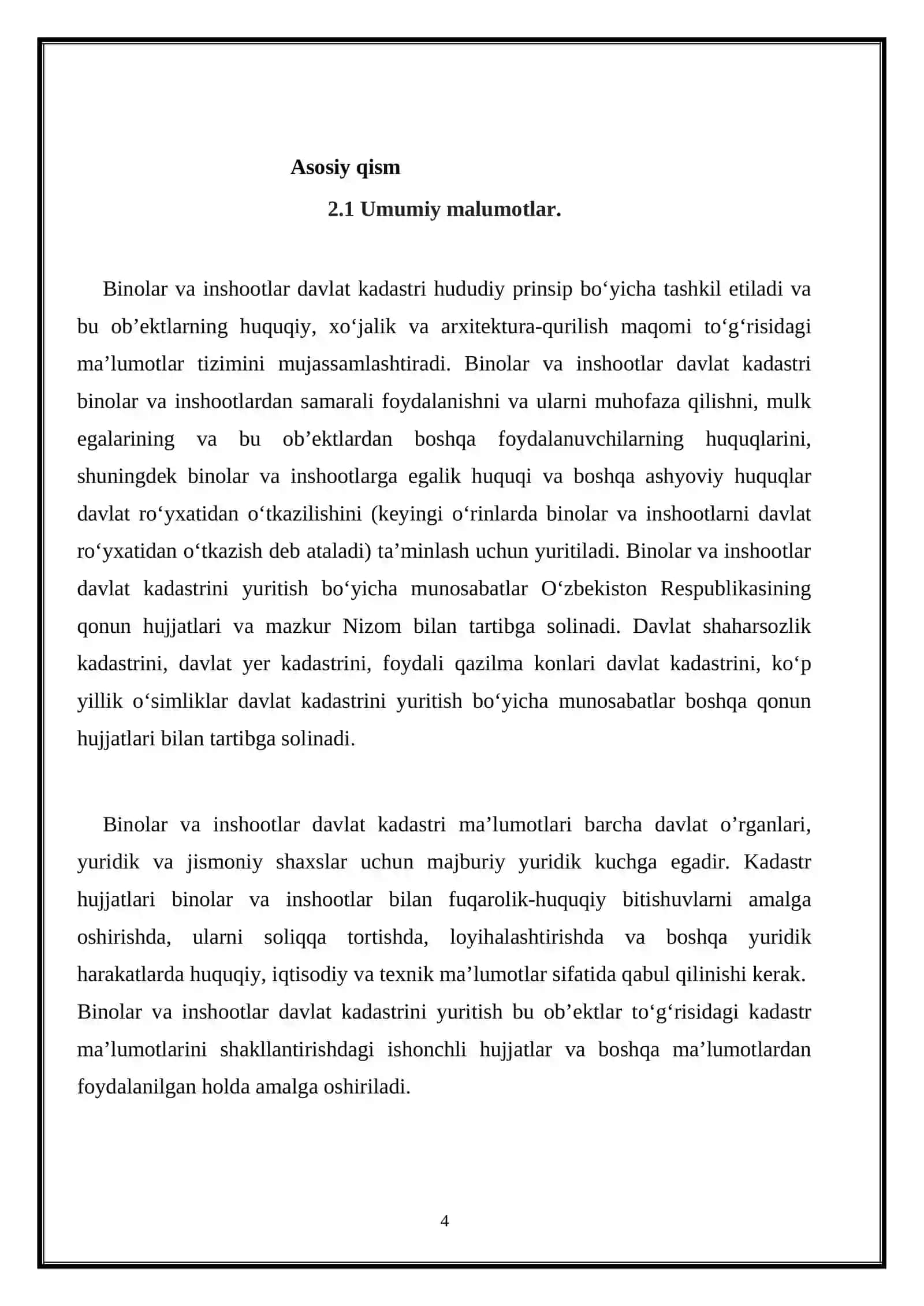 "Binolar va inshootlar davlat kadastrini yuritish tartibi" 4