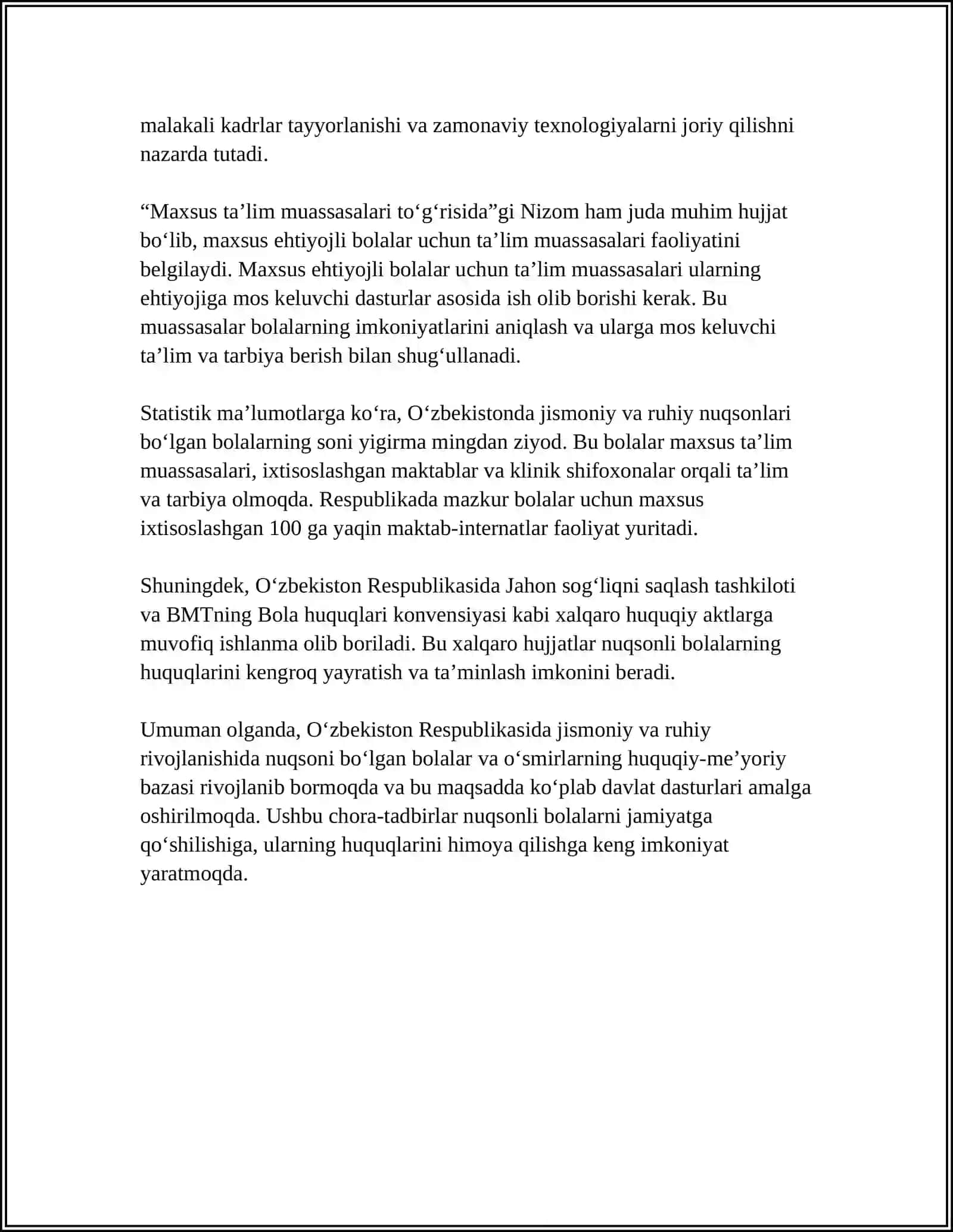 O‘ZBEKISTON RESPUBLIKASI OLIY TA’LIM FAN VA INNOVATSIYA VAZIRLIGI 4