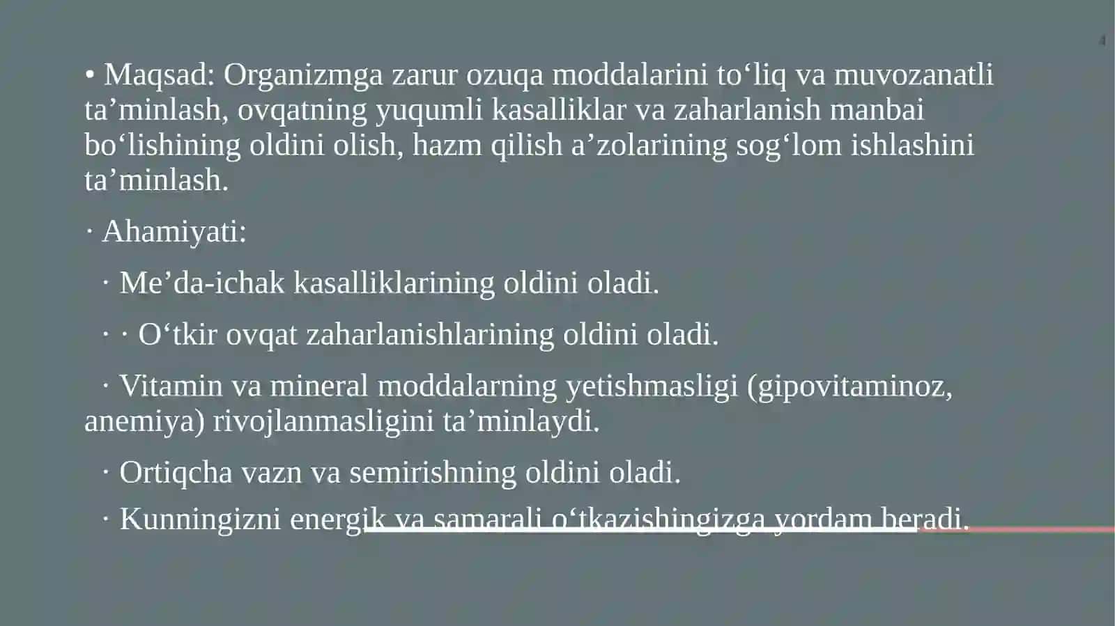 Ovqatlanish gigienasi-mustaqil ish-slayd 4