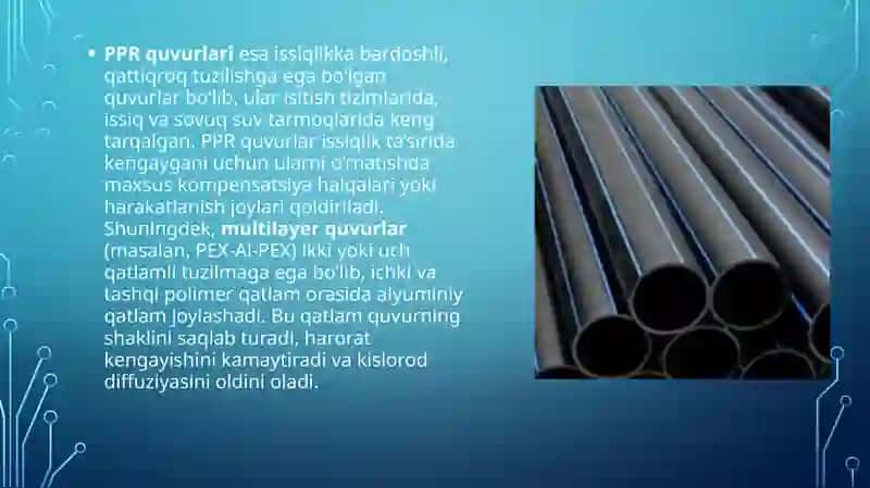 Isitish tizimida polimer quvurlardan foydalanish 4