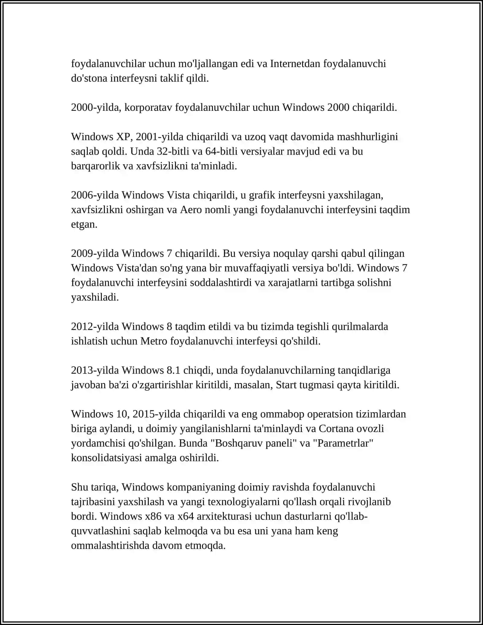 WINDOWS OPERATSION TIZIMI HAQIDA UMUMIY MAʼLUMOT 4