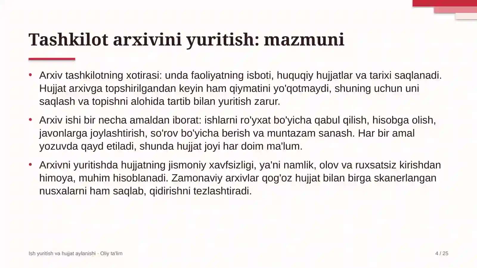 Ma'lumotlar markazlarida tashkilot arxivini yuritish 4