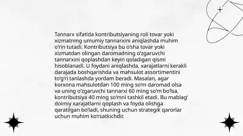 Kontributsiya yondashuvining maxsulot tannarxida qoʻllanishi 4