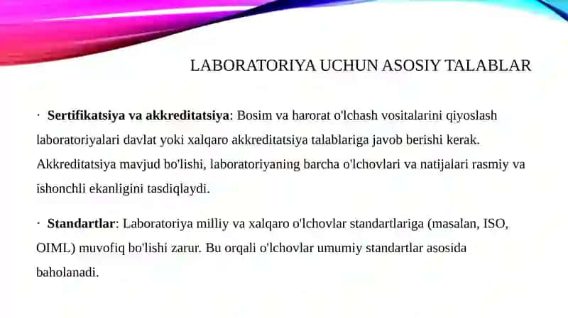 Bosim va harorat oʻlchash vositalarini qiyoslash laboratoriyalari 4