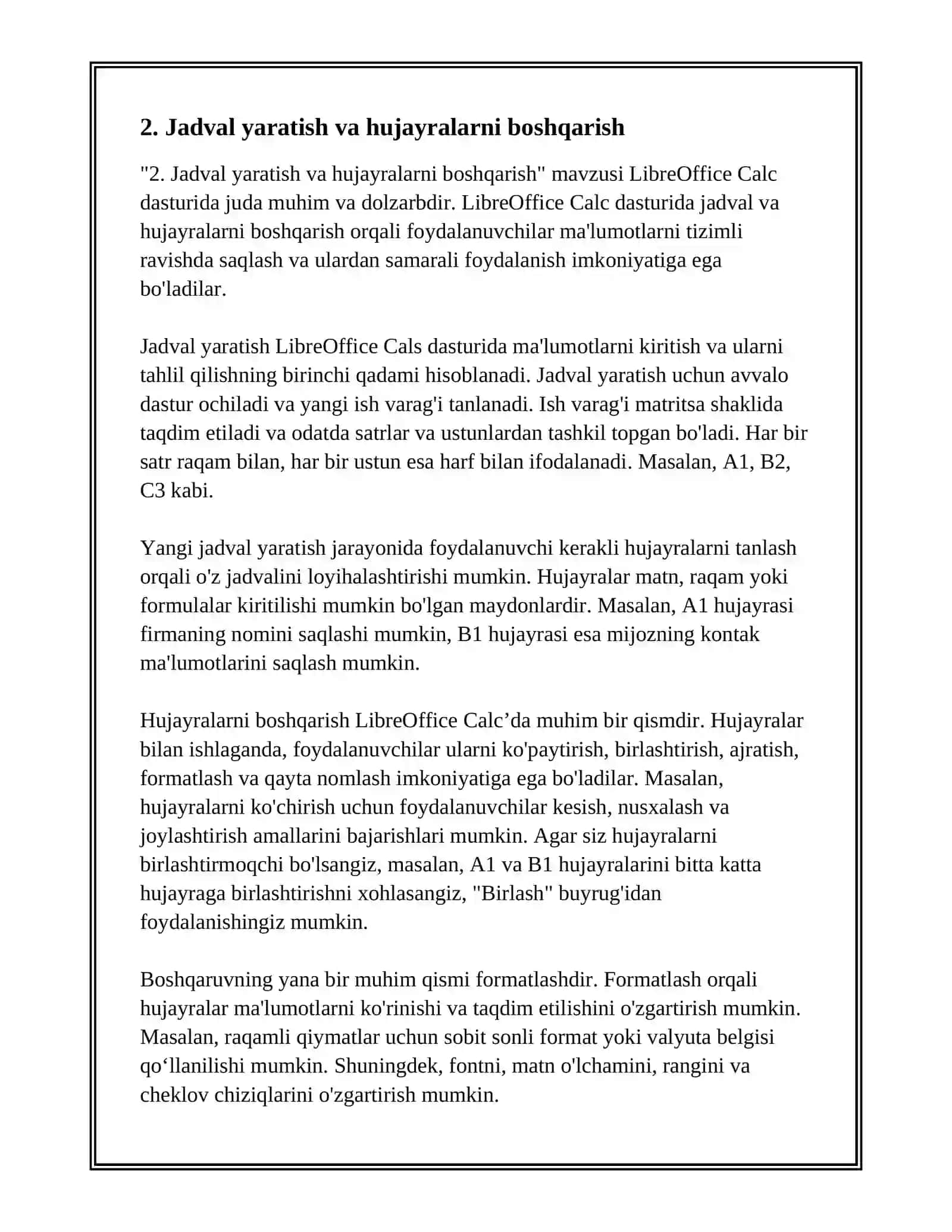 LIBRE OFFICE CALS DASTURIDA ISHLASH 4